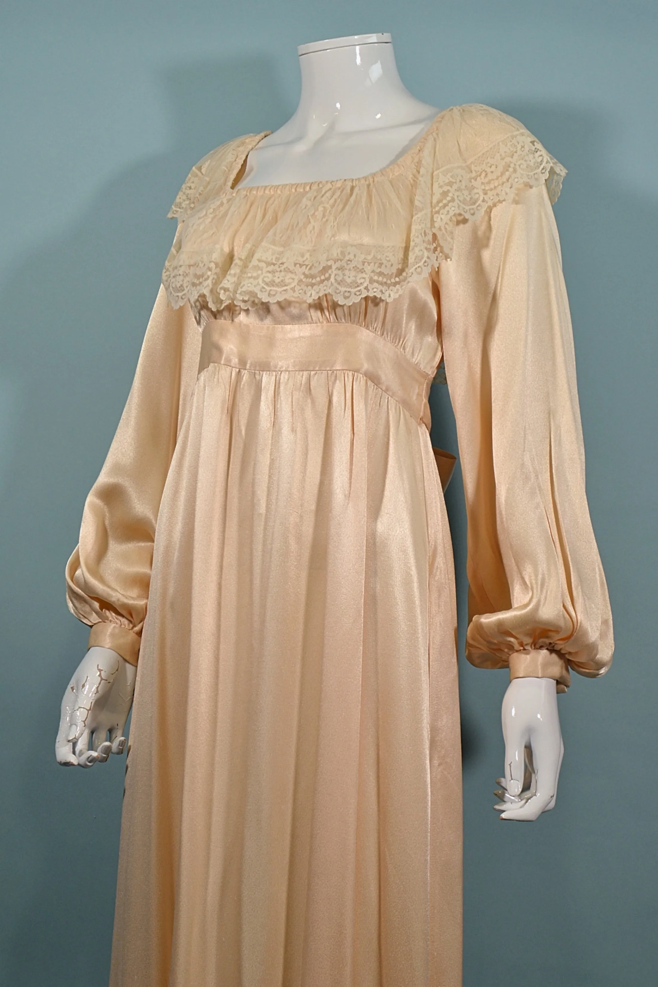 SOLD Vintage Gunne Sax Ruffle Prairie Maxi Dress, Peach Party Hippie Wedding Dress 9/S