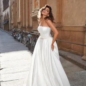 Strapless A-Line Sexy Wedding Dress Simple Wedding Lace-up Back Wedding Gown