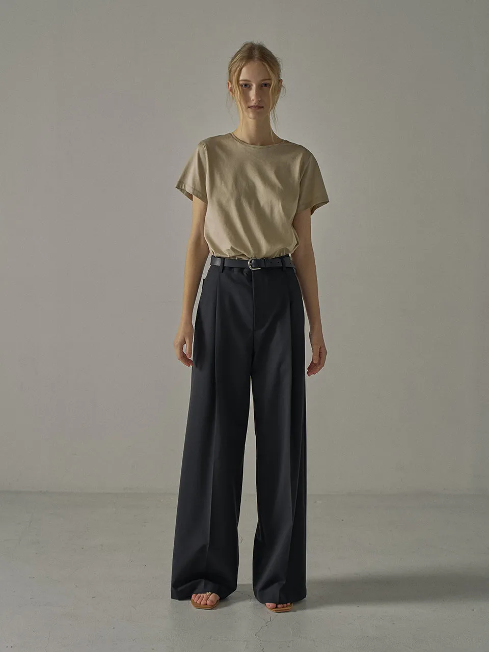 Summer Wool Wide Pants - Black