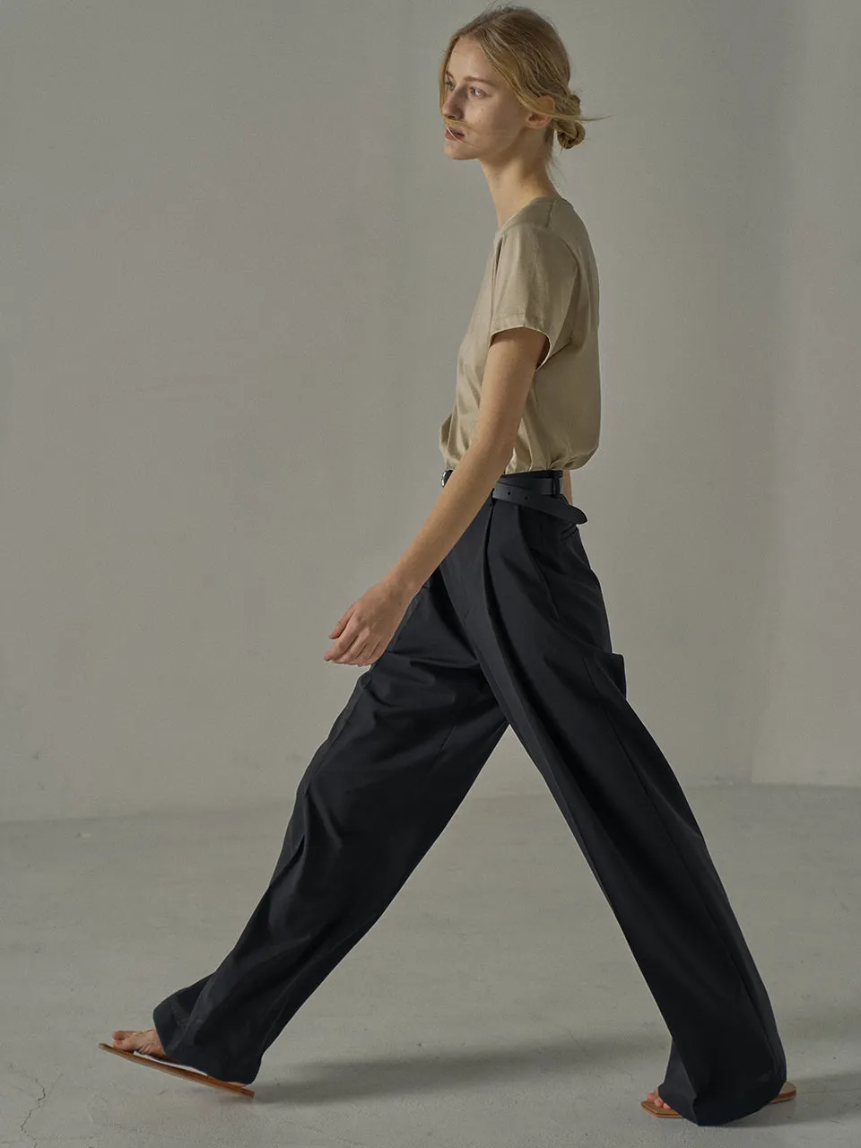 Summer Wool Wide Pants - Black