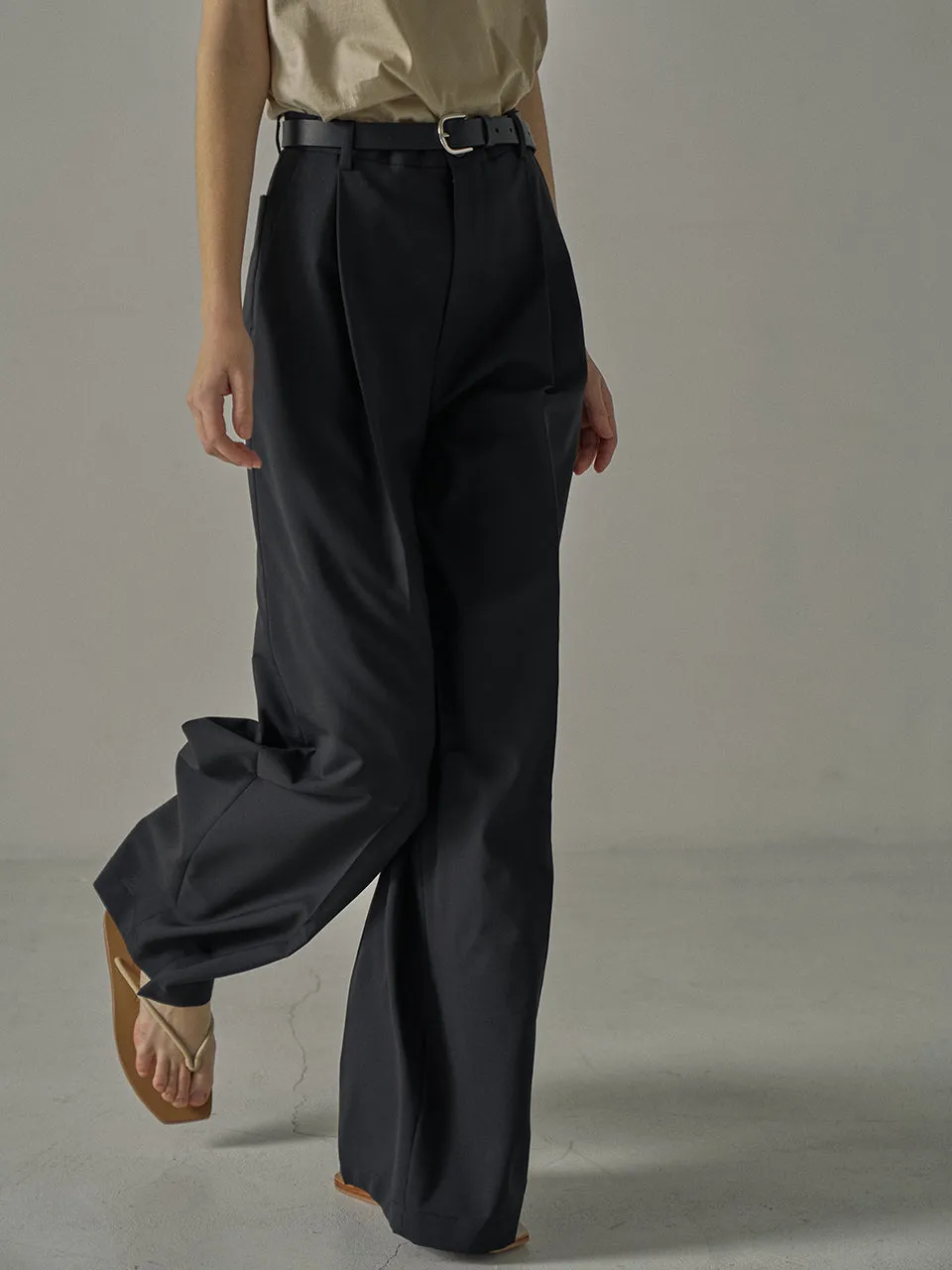 Summer Wool Wide Pants - Black