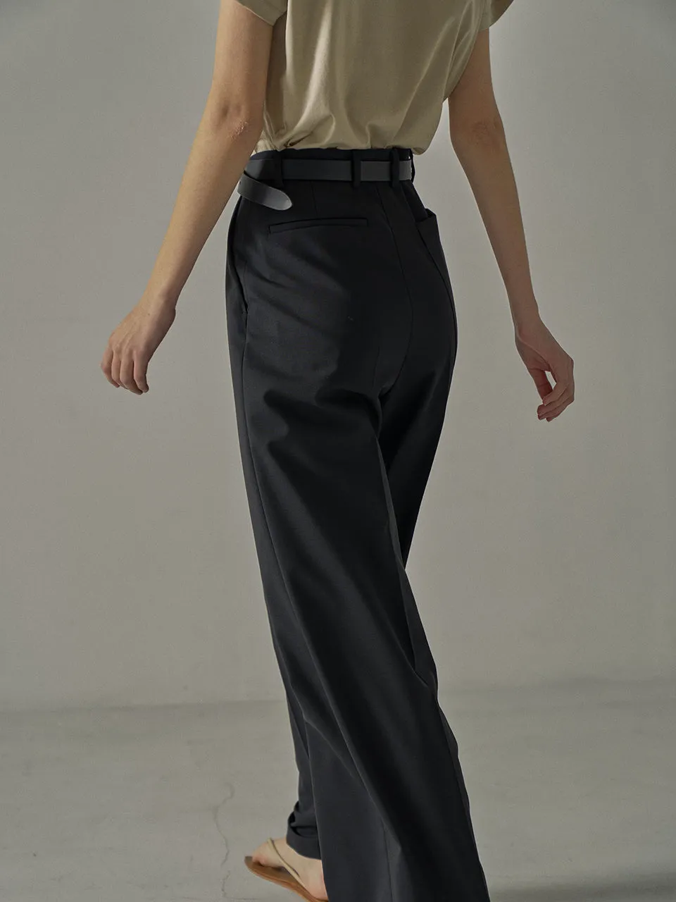 Summer Wool Wide Pants - Black