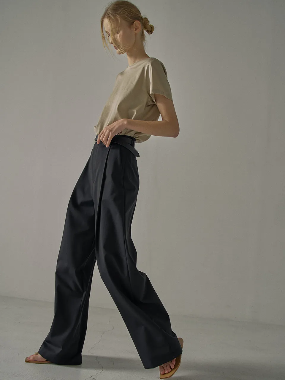 Summer Wool Wide Pants - Black