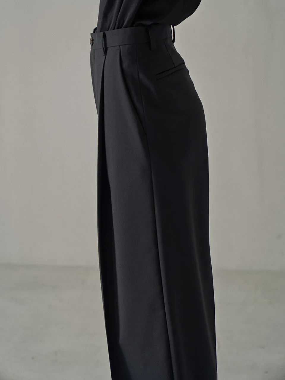Summer Wool Wide Pants - Black