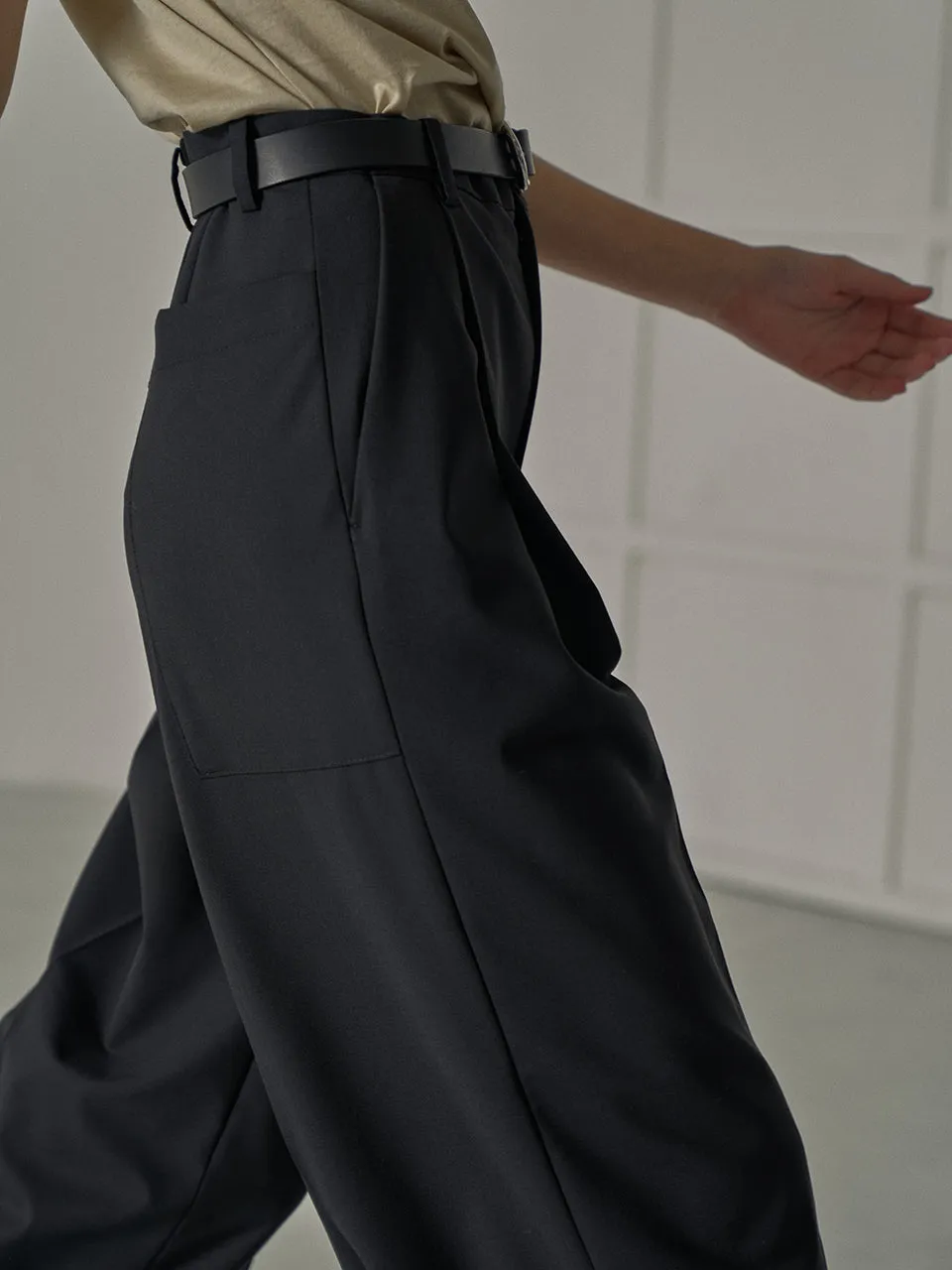 Summer Wool Wide Pants - Black