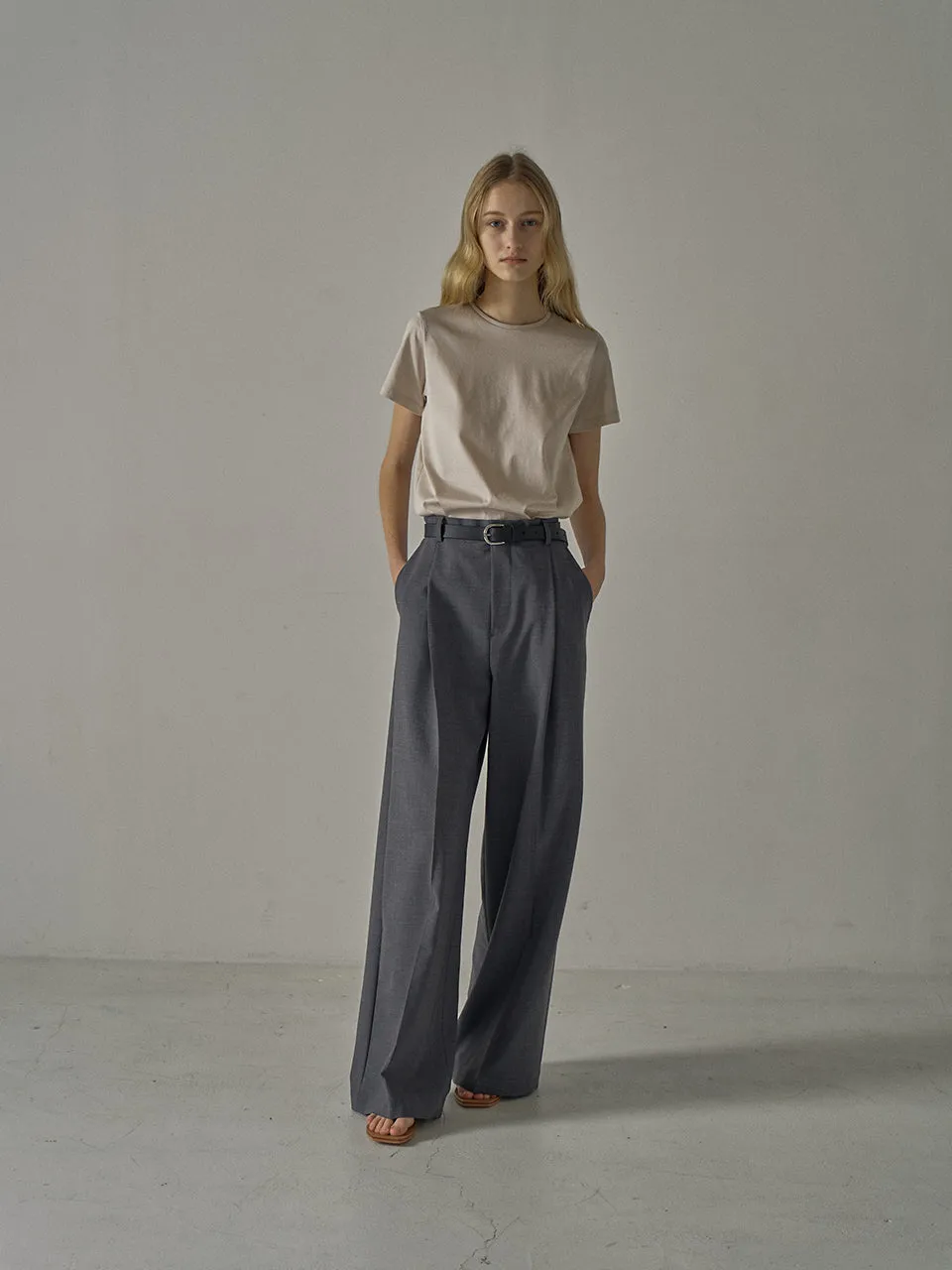 Summer Wool Wide Pants - Charcoal
