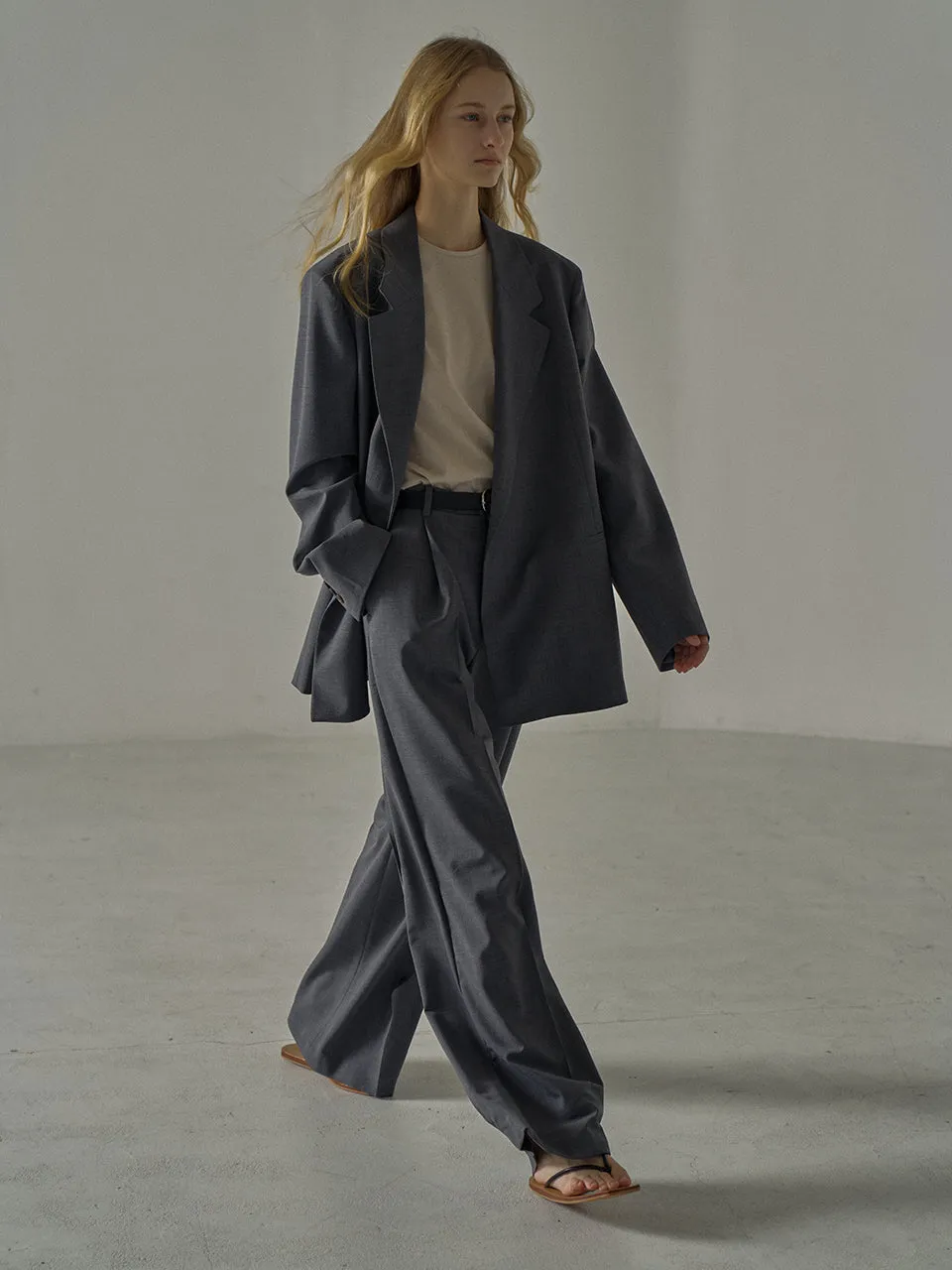 Summer Wool Wide Pants - Charcoal