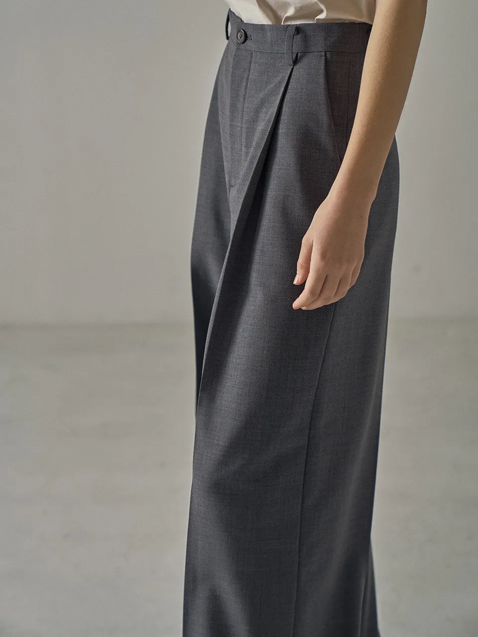 Summer Wool Wide Pants - Charcoal