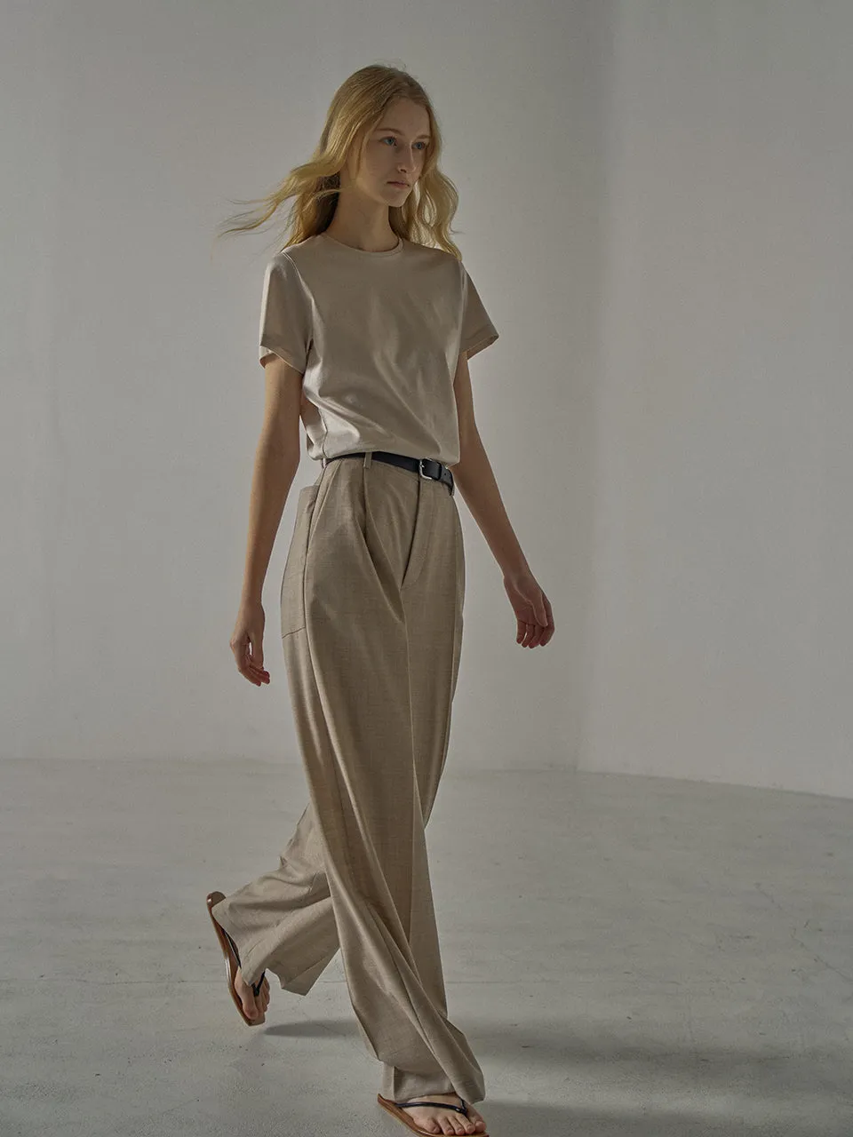 Summer Wool Wide Pants - Oatmeal