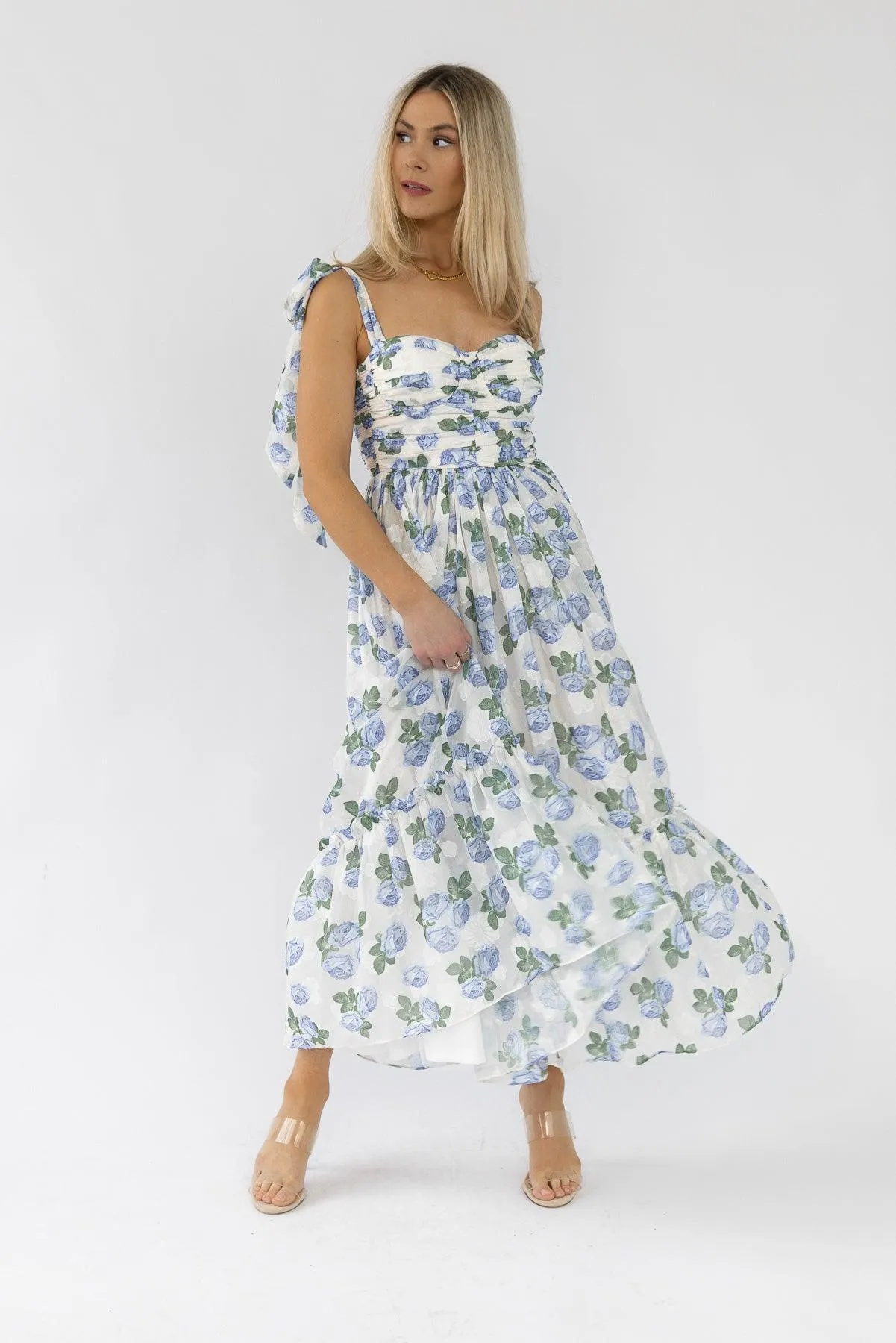 Sweet Serenade Blue Floral Maxi Dress