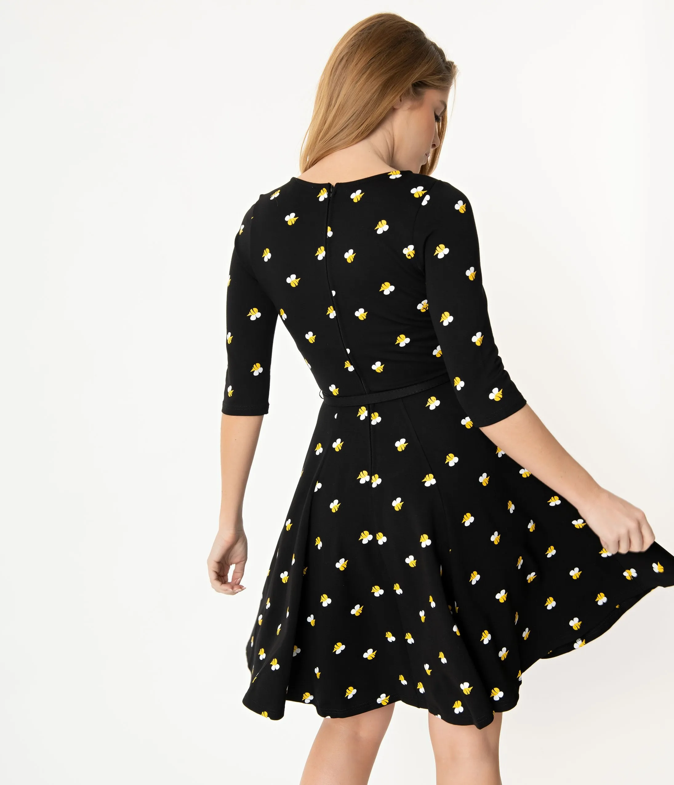 Unique Vintage Black & Yellow Bees Stephanie Fit & Flare Dress