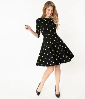 Unique Vintage Black & Yellow Bees Stephanie Fit & Flare Dress