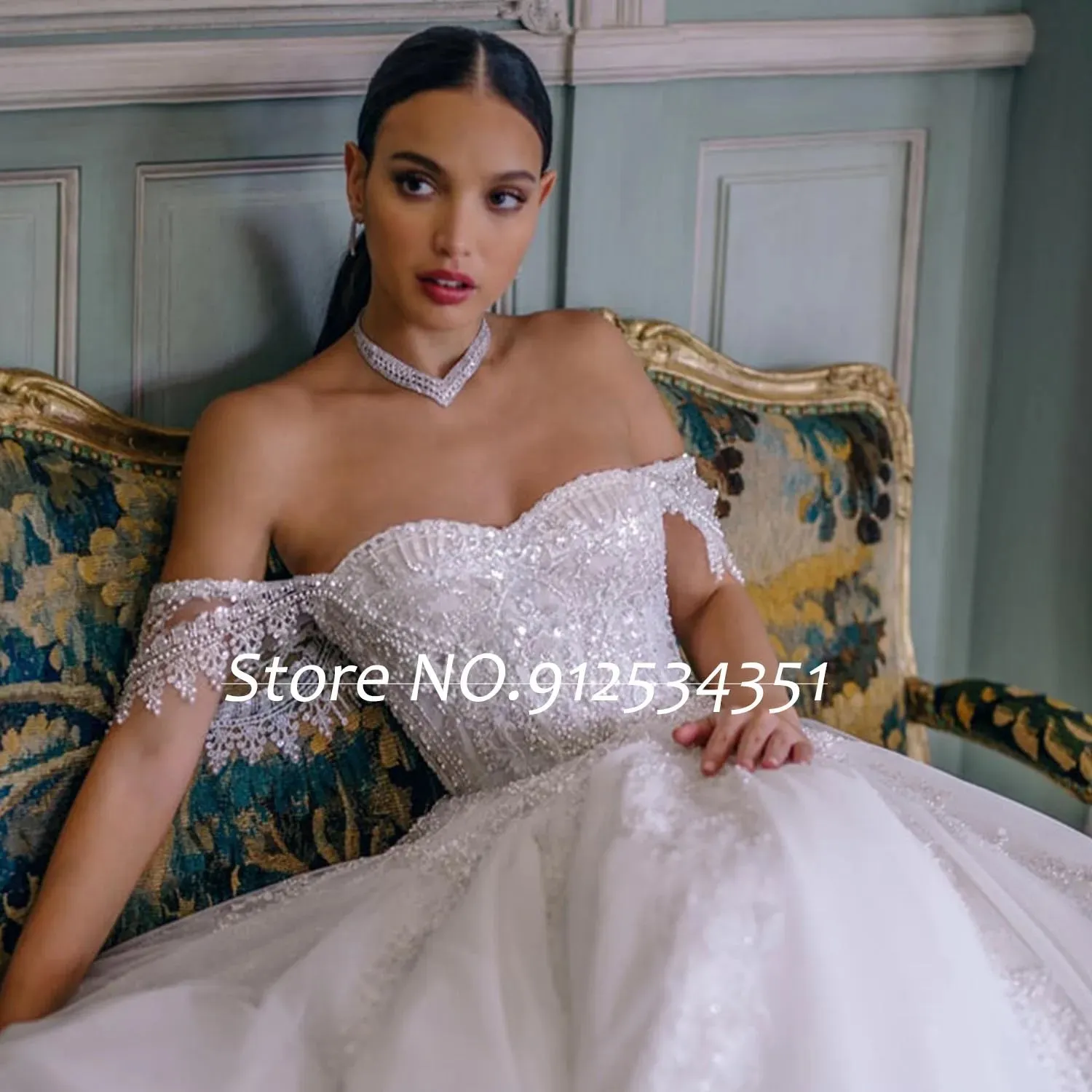 Vestidos De Noiva Off the Shoulder Tulle A-Line Wedding Dresses Beading Appliques Luxury Robe Mariage Backless Bridal Gowns