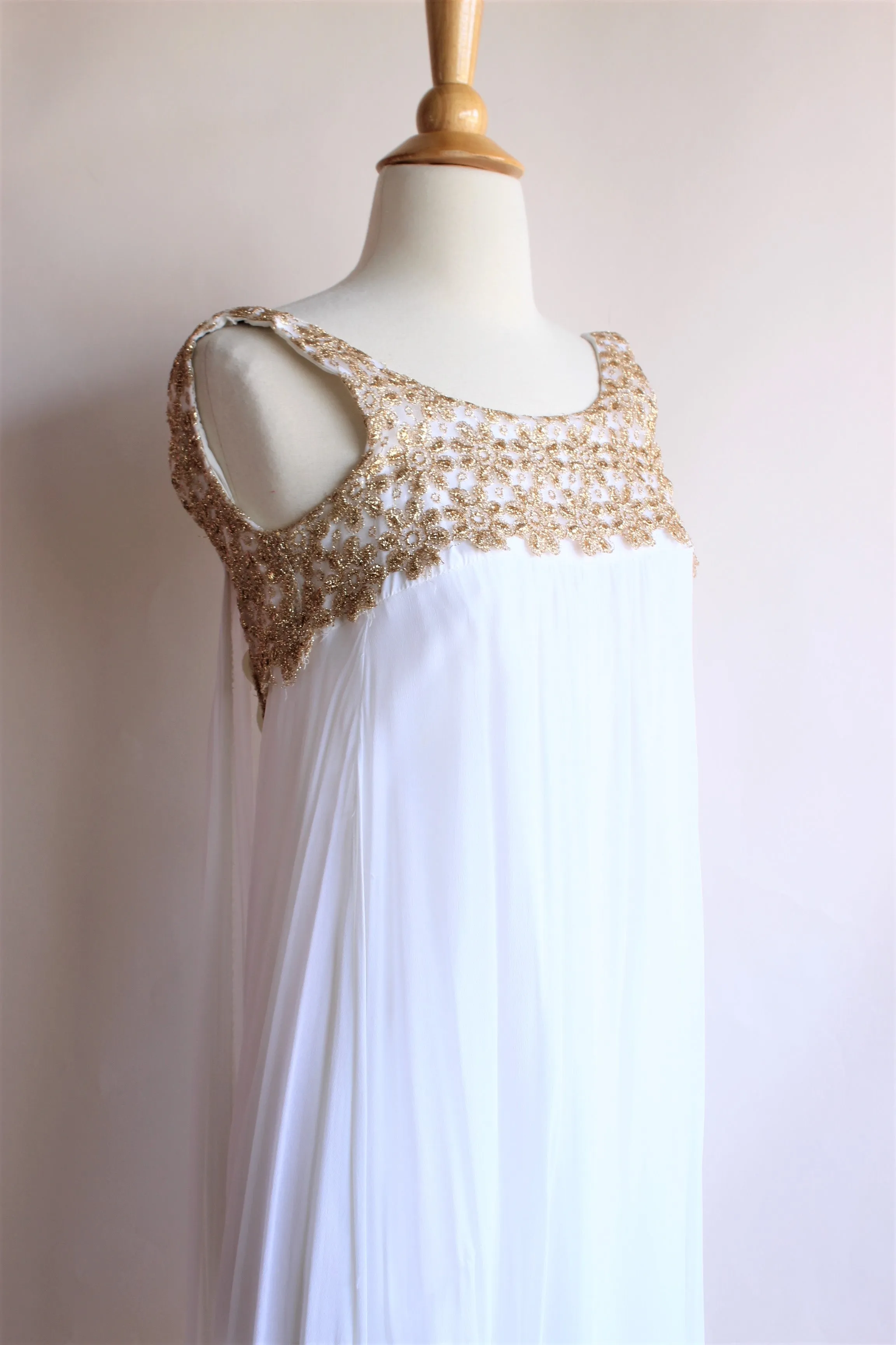 Vintage 1960s White and Gold Chiffon Maxi Dress