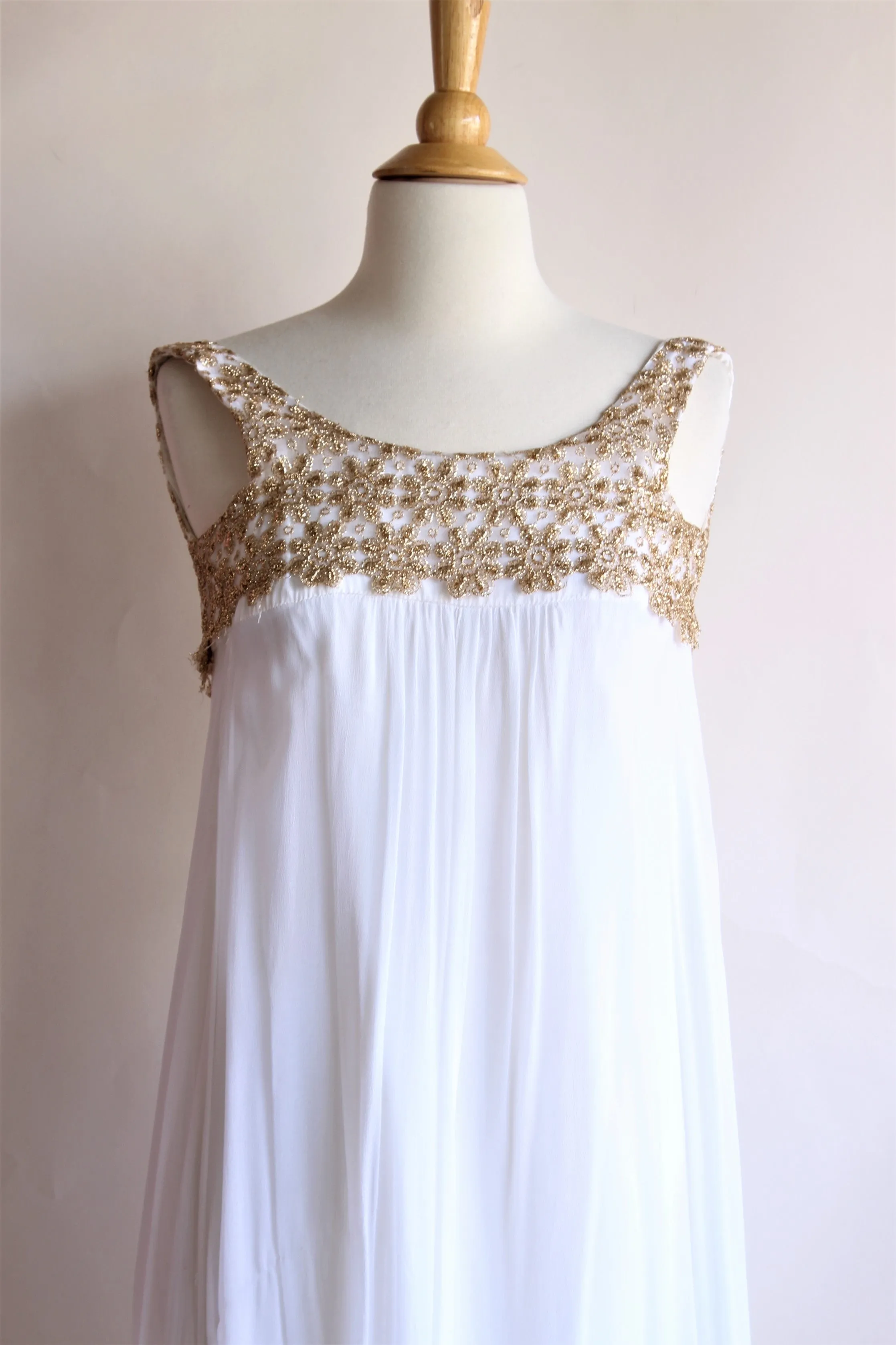 Vintage 1960s White and Gold Chiffon Maxi Dress