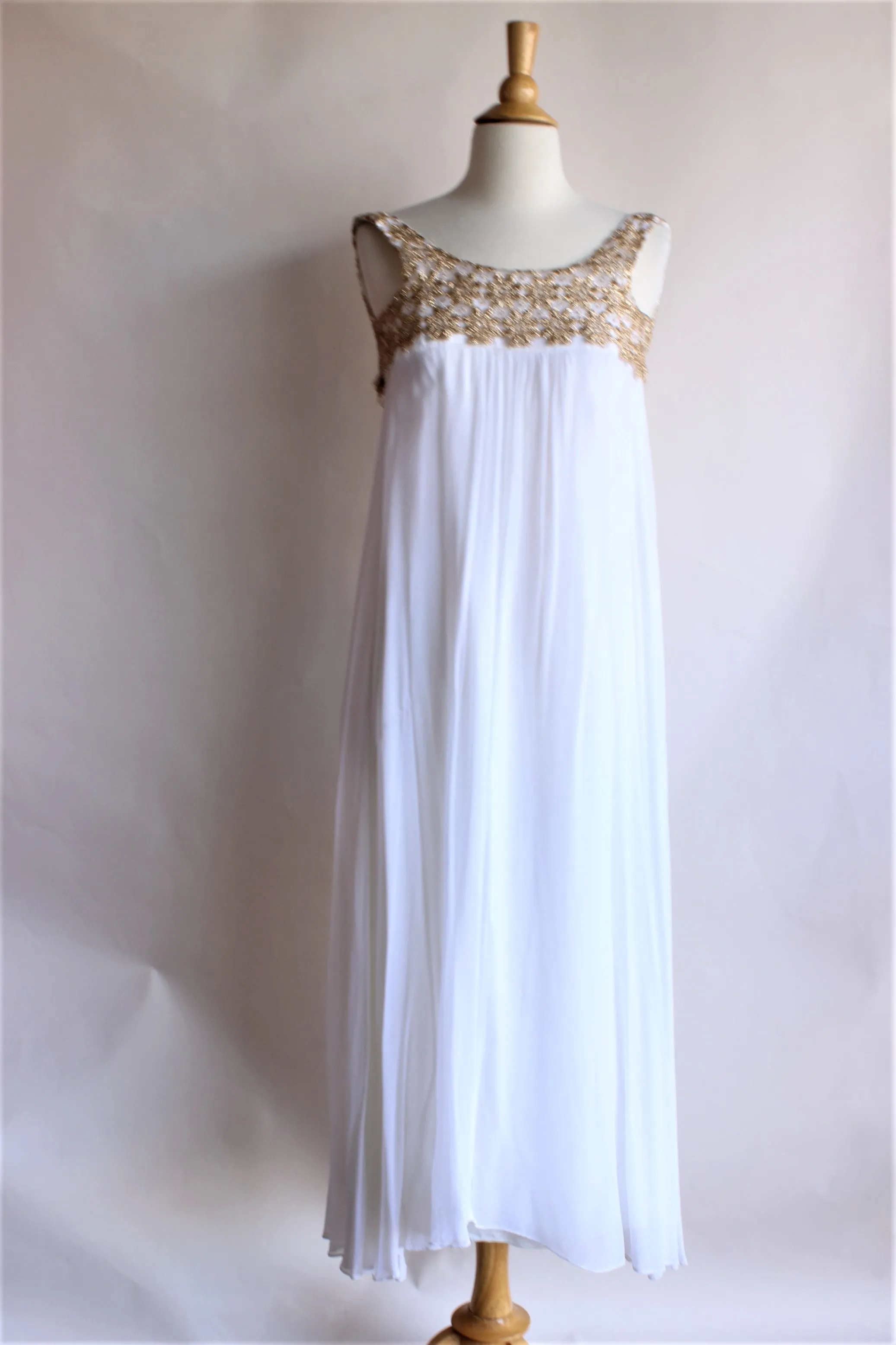 Vintage 1960s White and Gold Chiffon Maxi Dress
