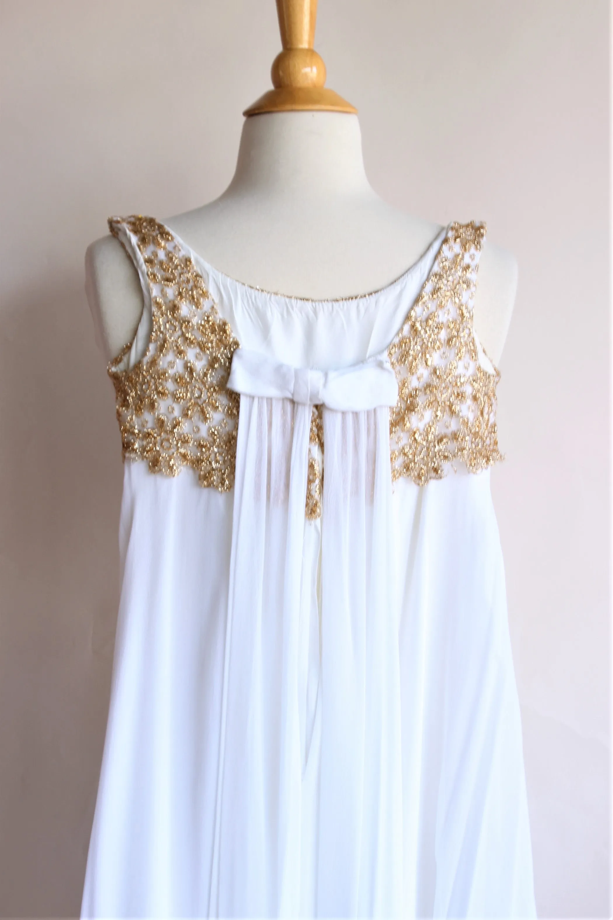 Vintage 1960s White and Gold Chiffon Maxi Dress