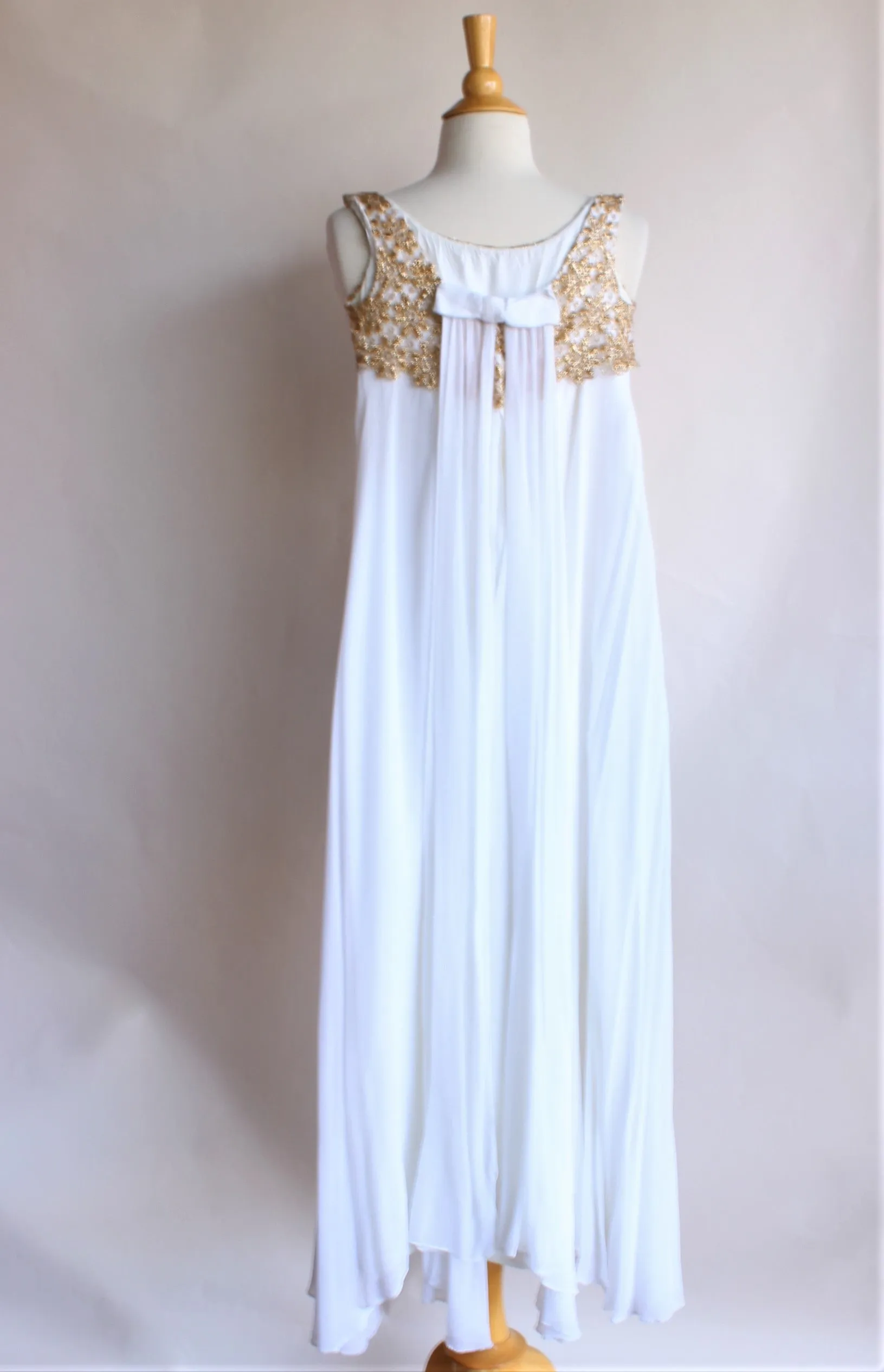Vintage 1960s White and Gold Chiffon Maxi Dress
