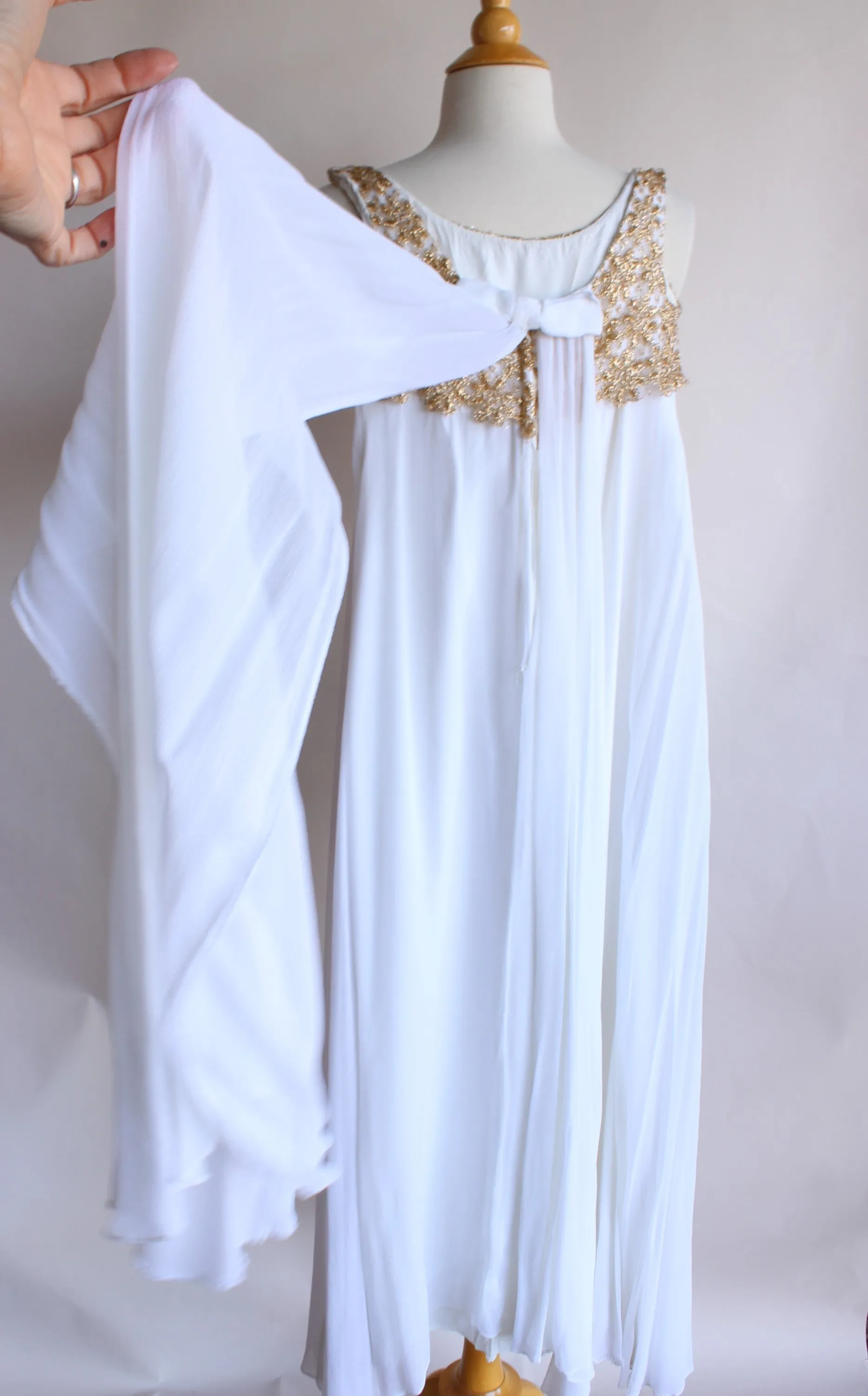 Vintage 1960s White and Gold Chiffon Maxi Dress