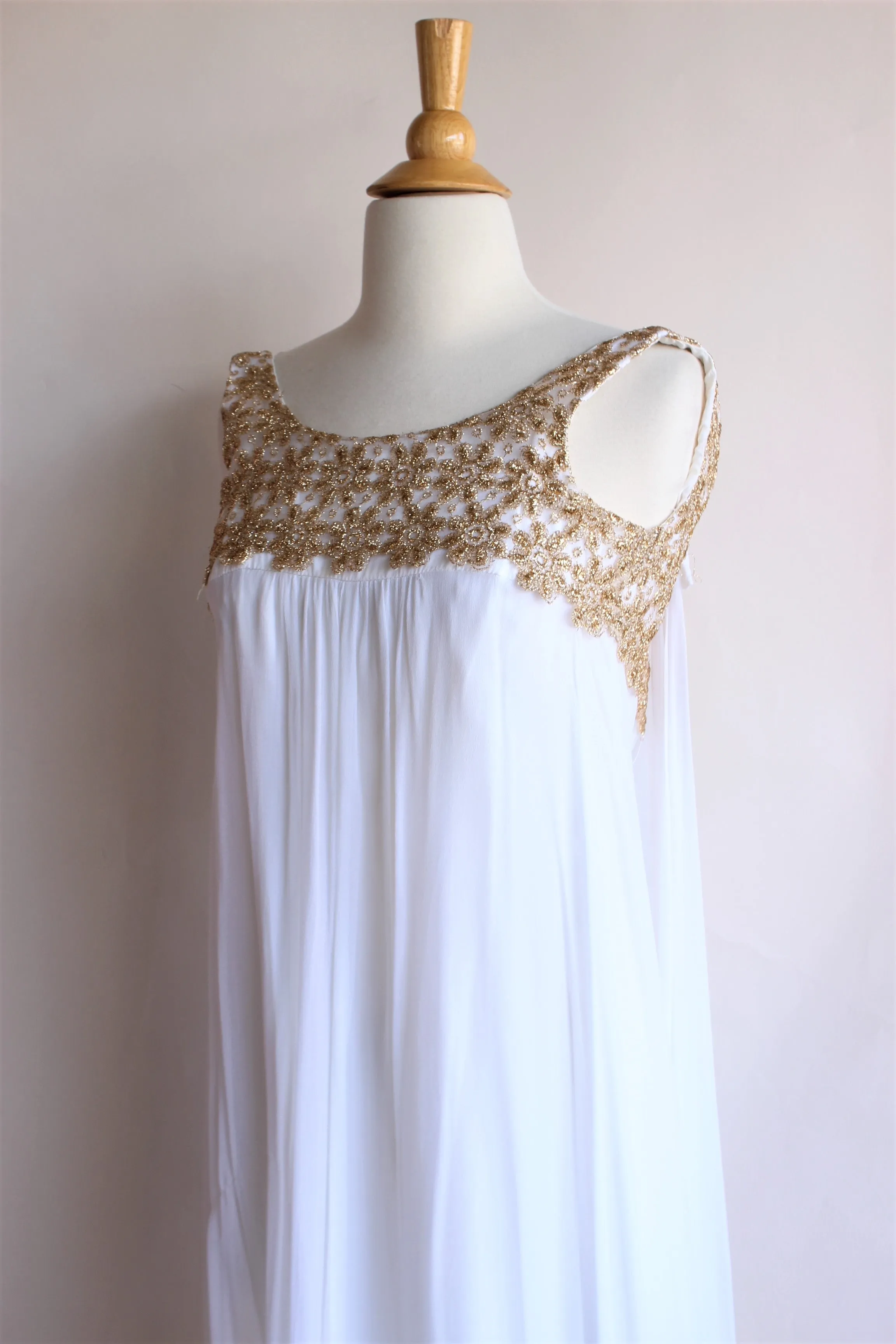 Vintage 1960s White and Gold Chiffon Maxi Dress