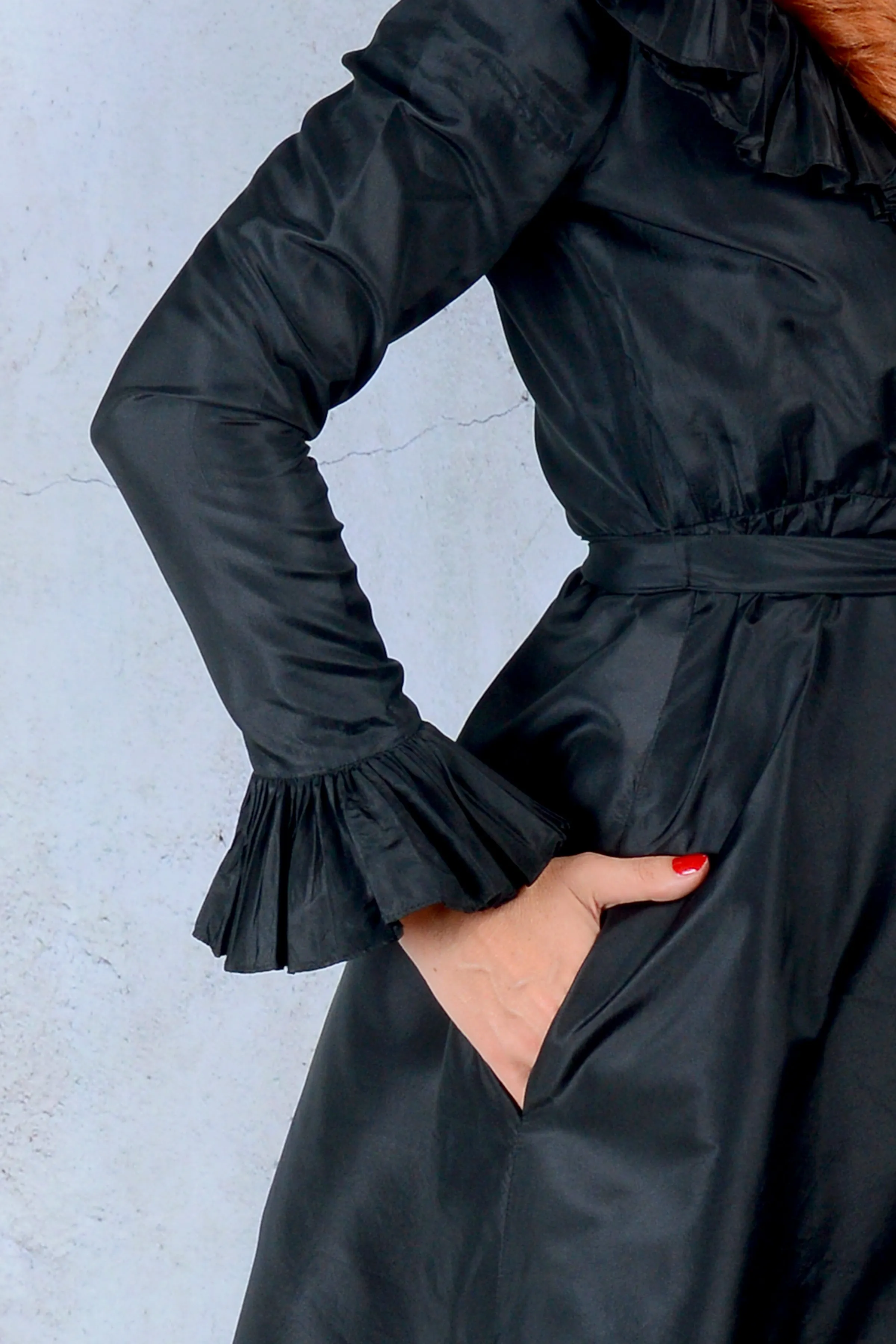 Vintage 1970s Oscar de la Renta Black Ruffle Mini Dress SM