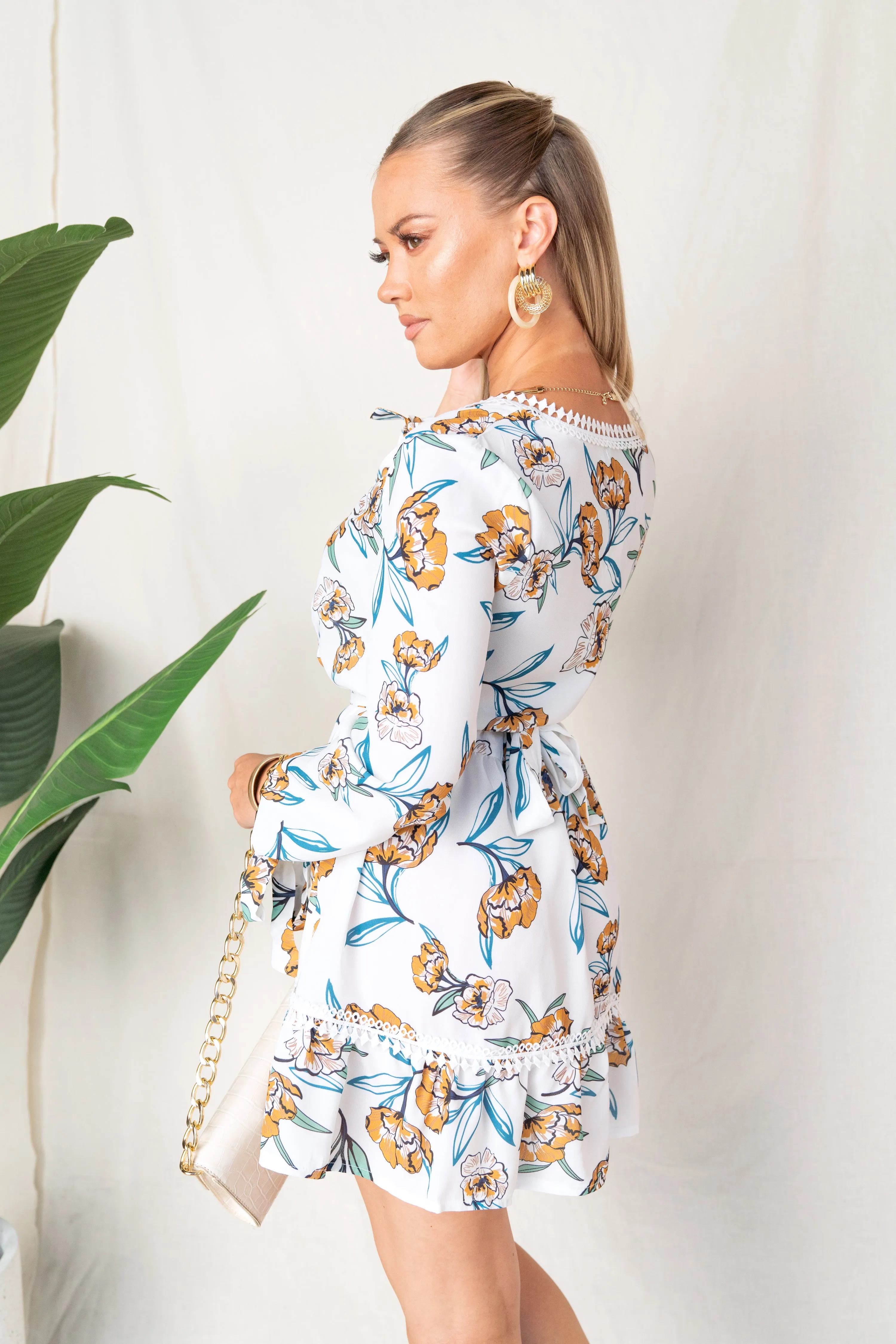 White Floral Peplum Mini Dress