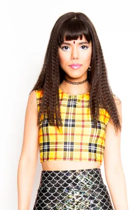 Yellow Plaid Crew Neck Crop Top