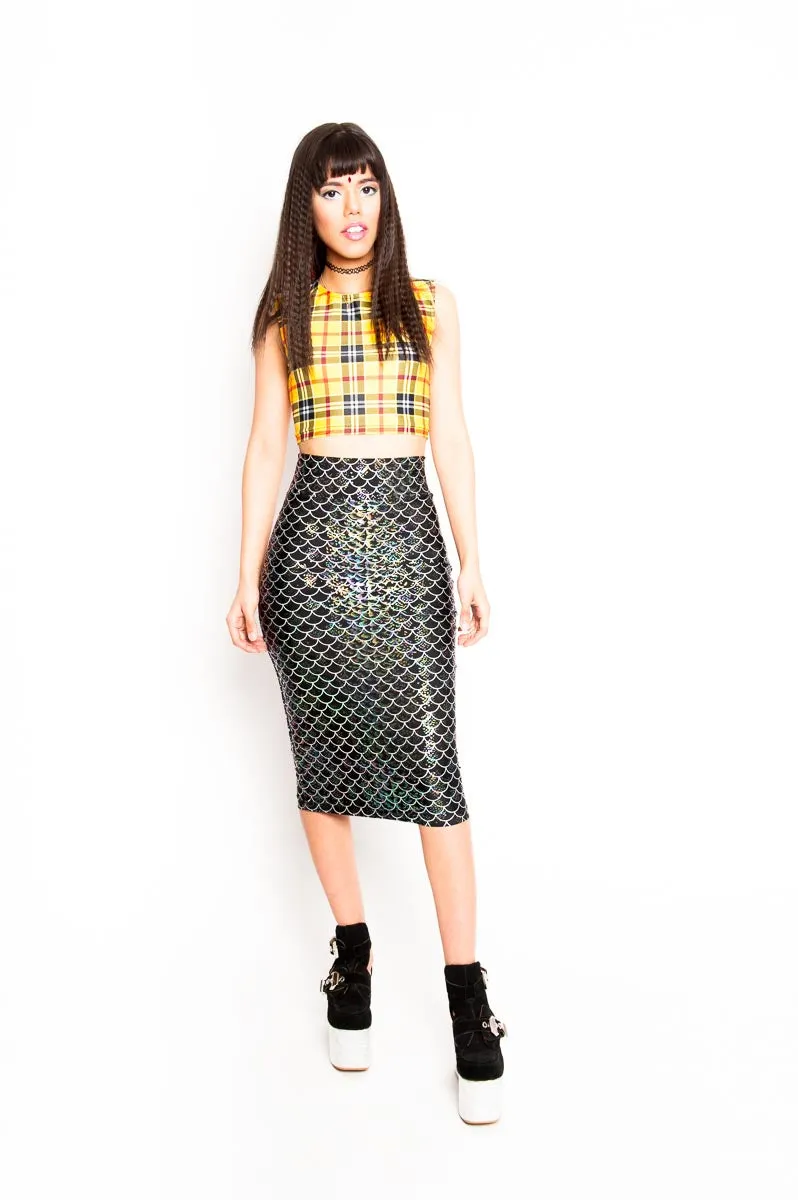 Yellow Plaid Crew Neck Crop Top