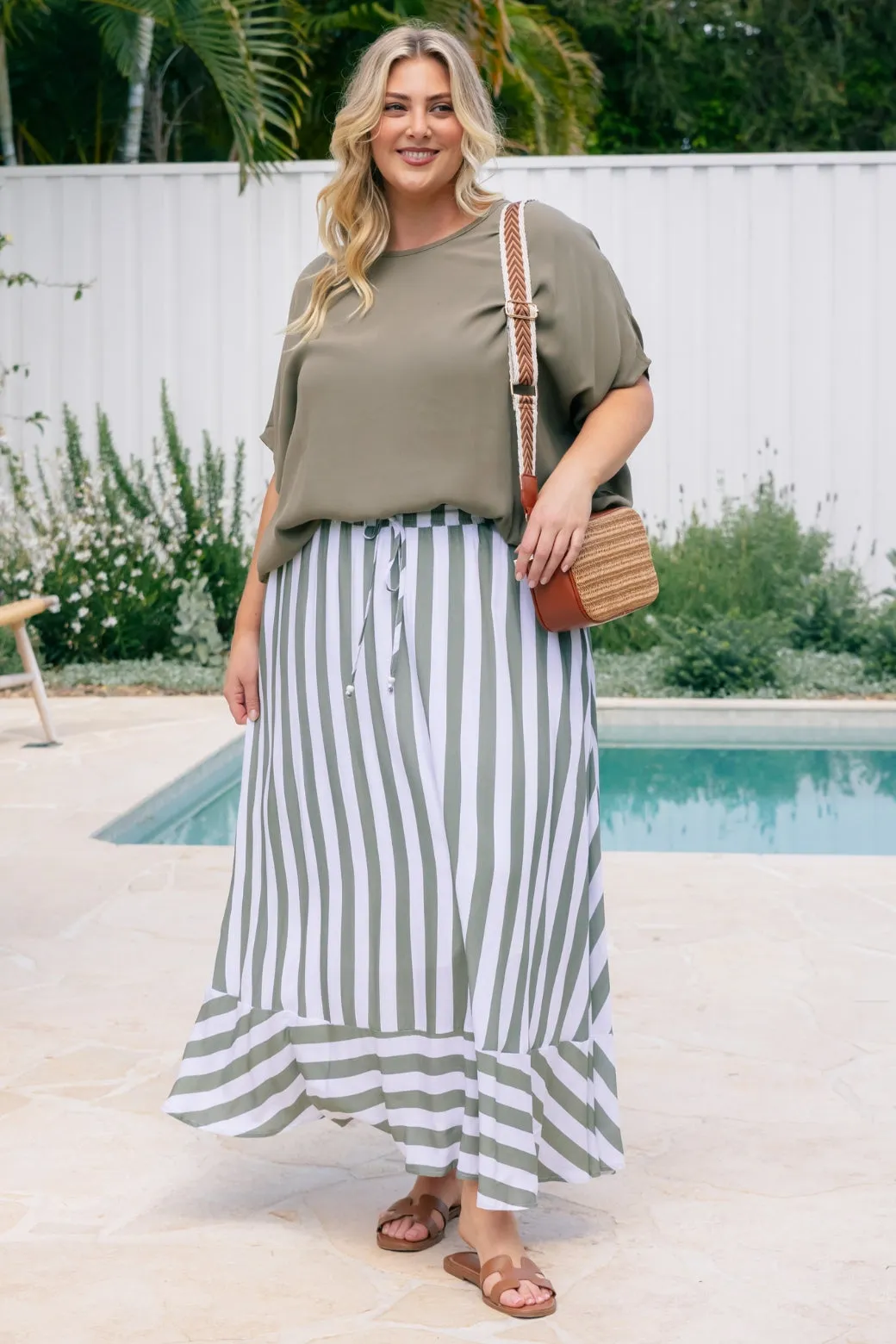 Zena Maxi Skirt Khaki Stripe